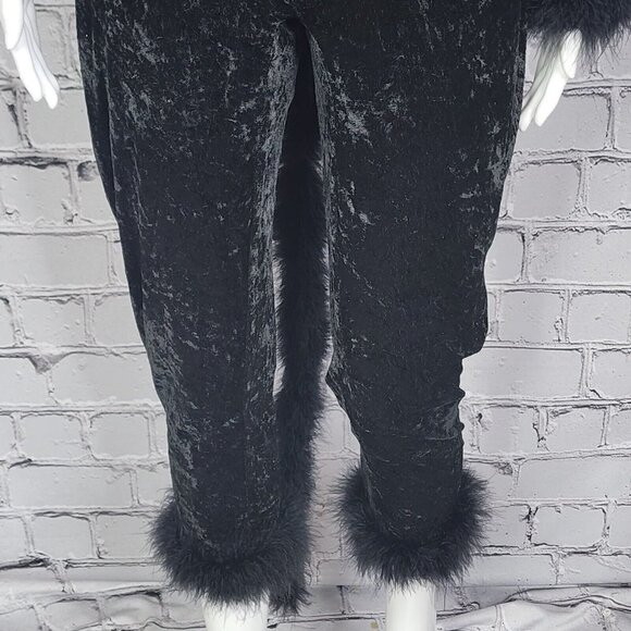 Rainbeau Black Velour Feather Trimmed Cat Leotard, Women's Small - Picture 5 of 11